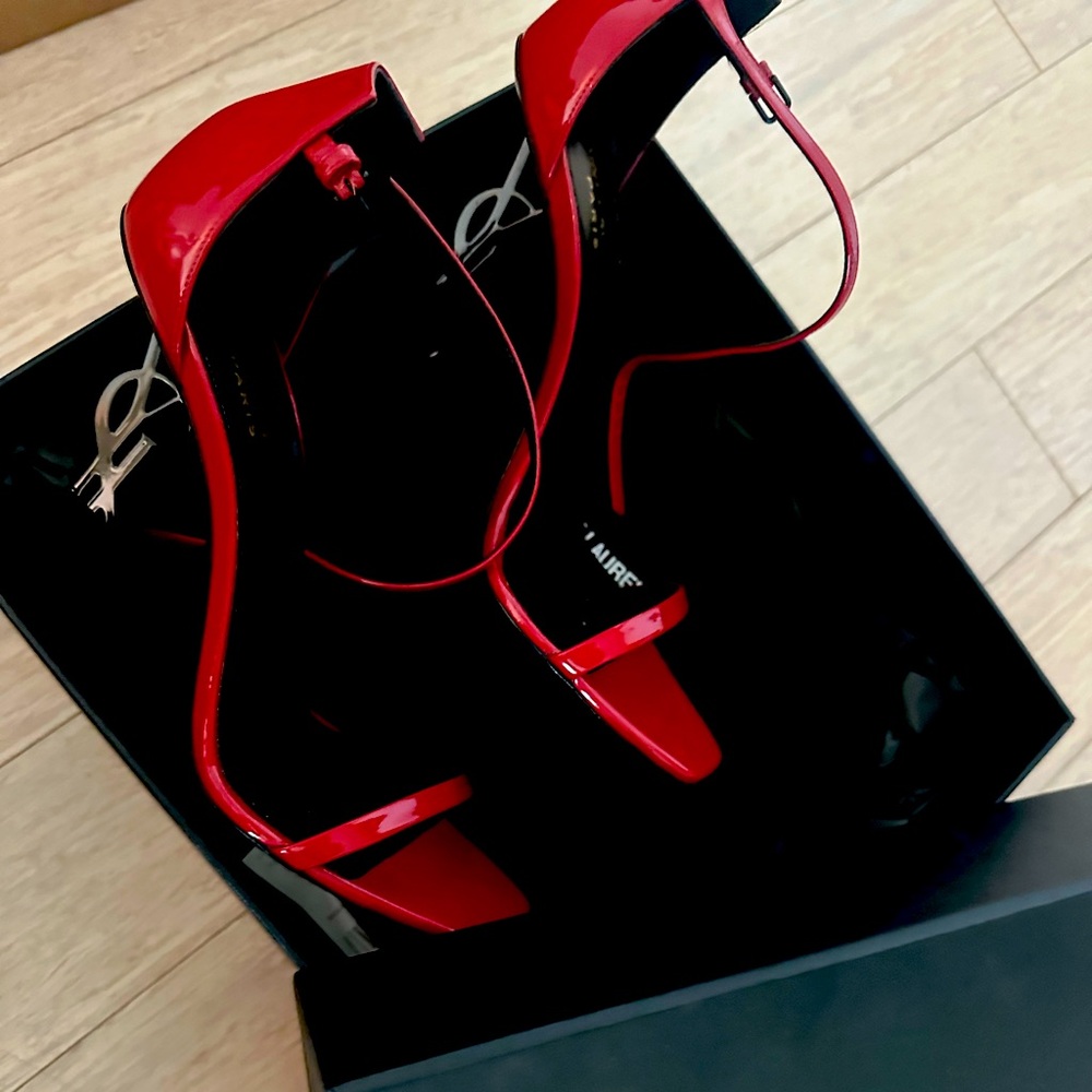 Saint Laurent Red Patent Leather Ankle-Strap Stilettos